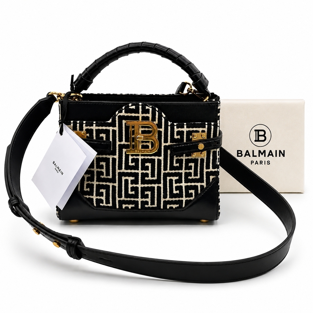 Balmain B-Buzz 22 Black Off White Monogram Bag NWT Italy